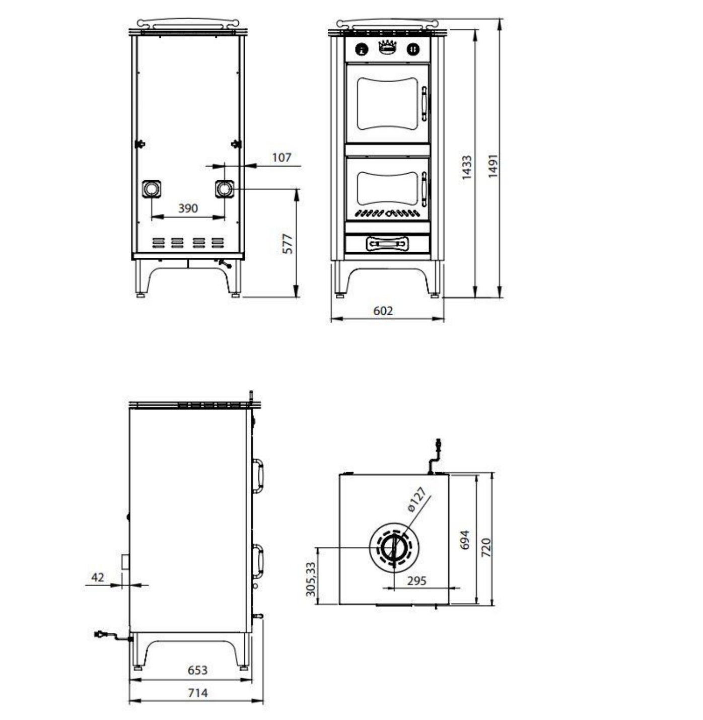 Stufa a legna canalizzata Clementi Elite Classica 13kw con forno