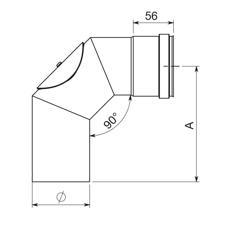 Gomito ispezionabile 90° pellet acciaio mm.1,2 Ø80 Apros