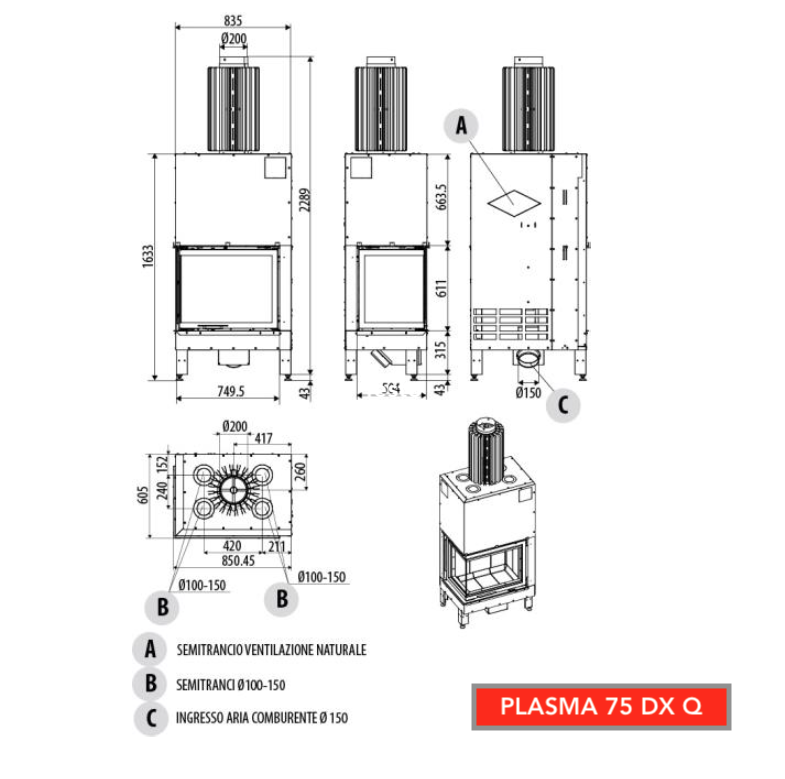 Camino monoblocco a legna MCZ Plasma 75 Q