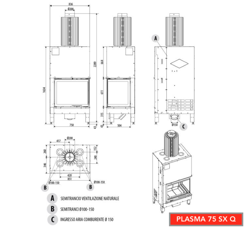 Camino monoblocco a legna MCZ Plasma 75 Q