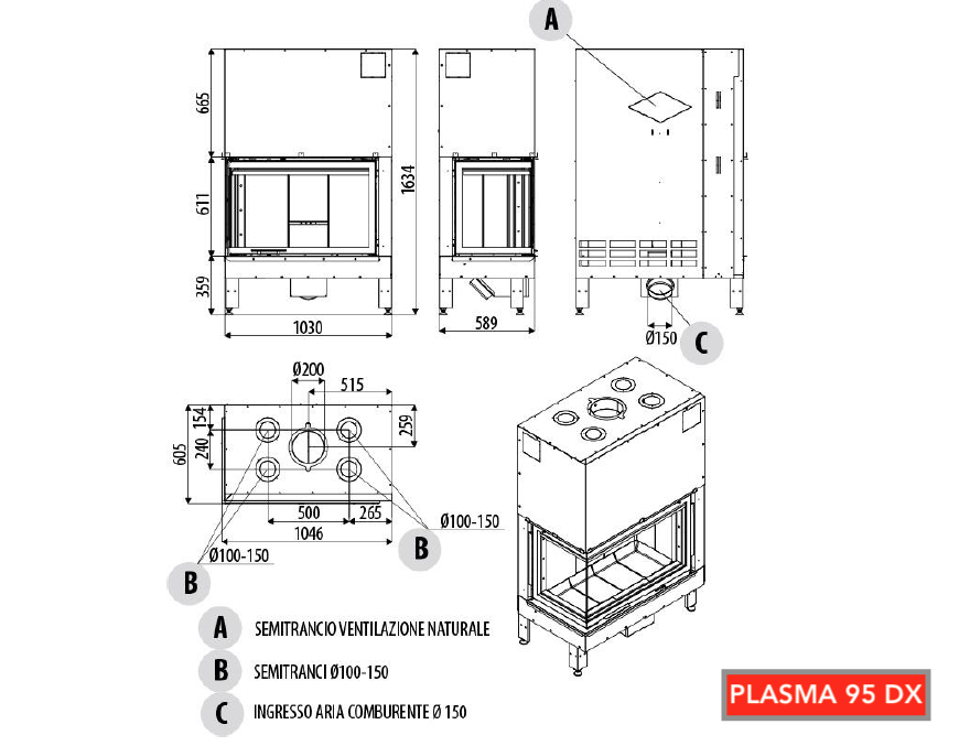 Camino monoblocco a legna MCZ Plasma 95