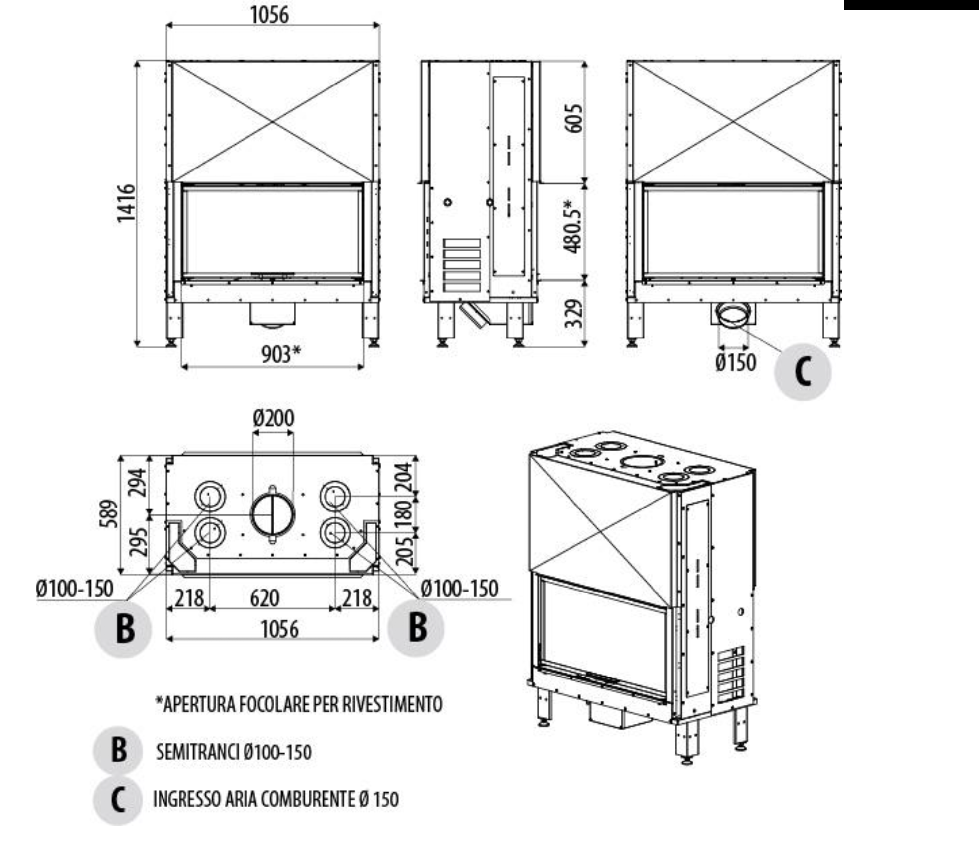 Camino monoblocco a legna bifacciale MCZ Plasma 95B wood