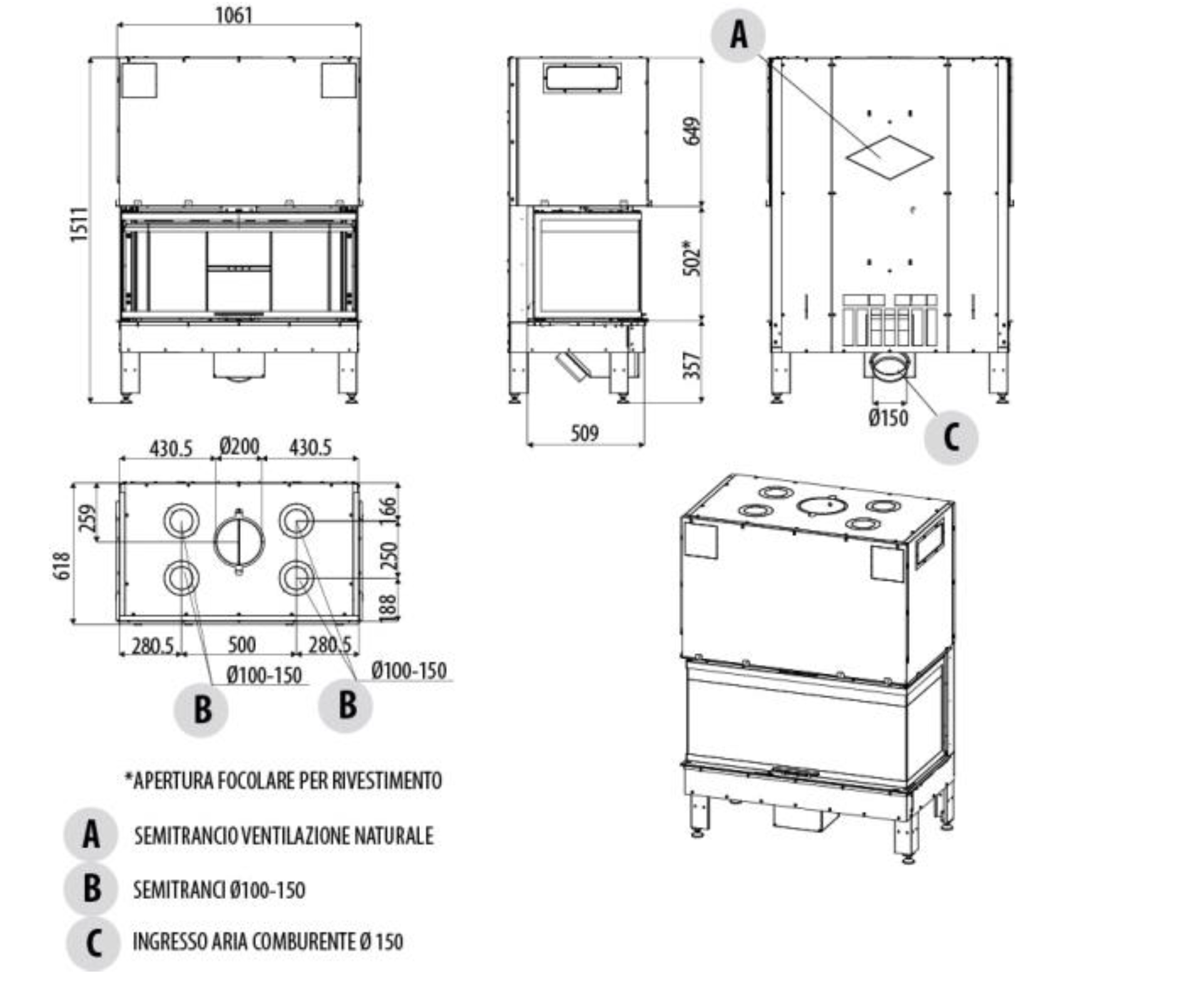 Camino monoblocco a legna trifacciale MCZ Plasma 95T wood