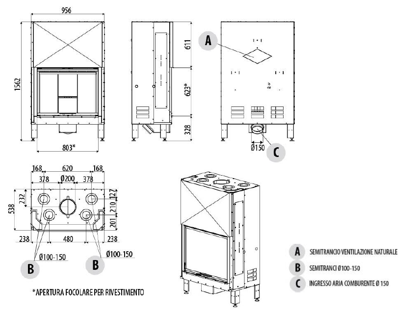 Camino monoblocco a legna MCZ Plasma 85 Q wood