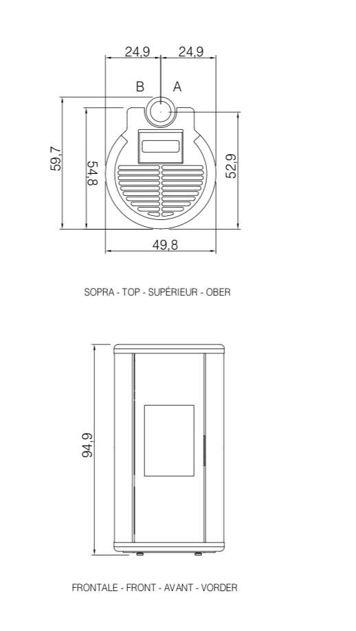 Stufa a pellet ventilata CADEL SOUND3 UP-twin 7kW Wi-Fi integrato