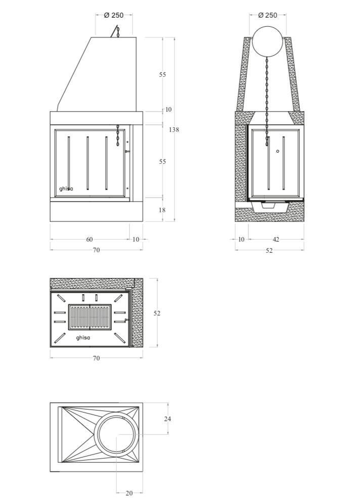 Camino prefabbricato in cemento e ghisa Marsicamin DS70TGH