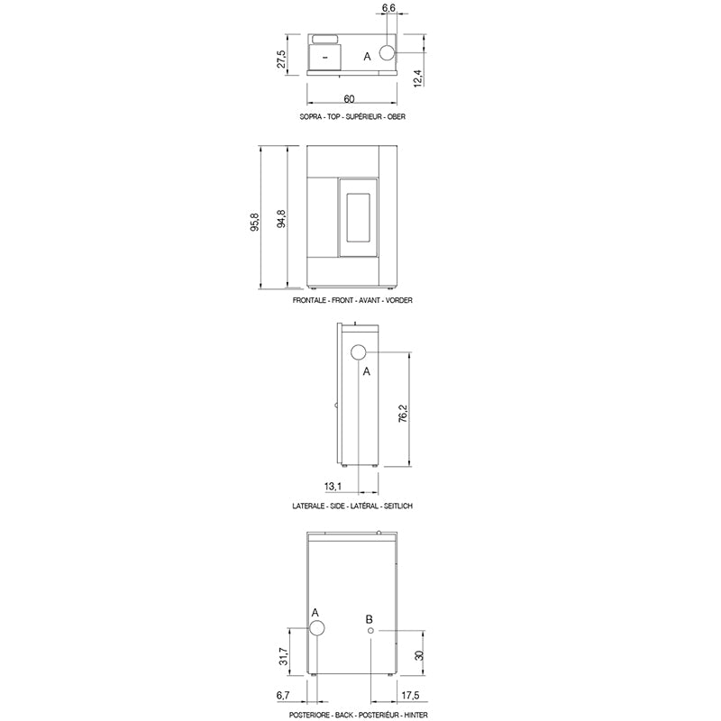 Stufa a pellet ventilata CADEL Spirit 5,2 kW Wi-Fi